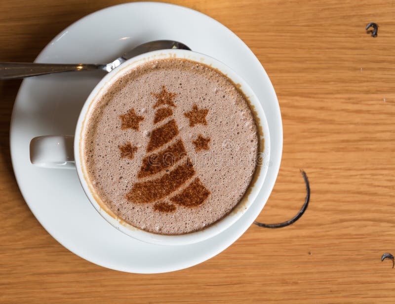 Christmas Tree, Drawing on Latte Art Coffee Cup Stock Photo - Image of