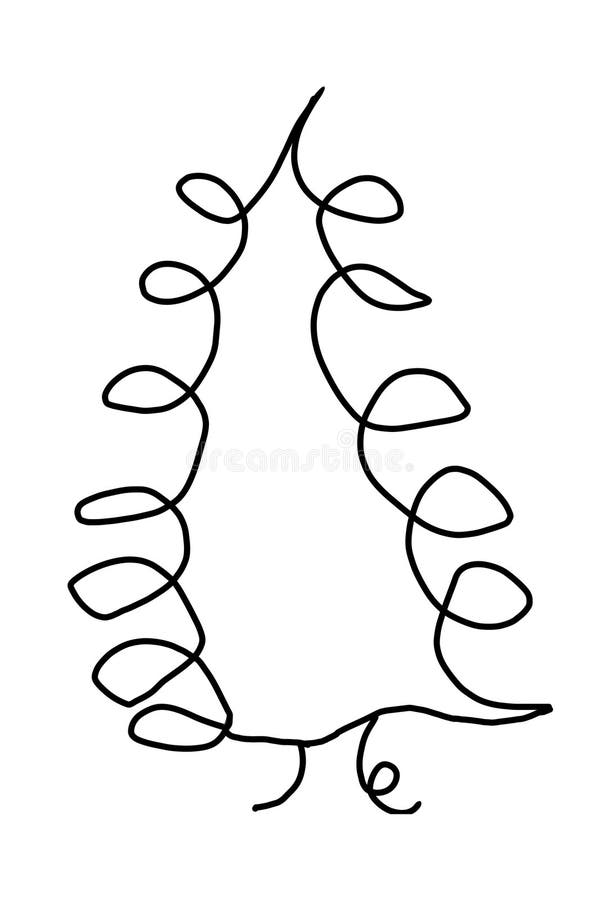 Christmas Tree Drawing with One Black Line Stock Vector Illustration