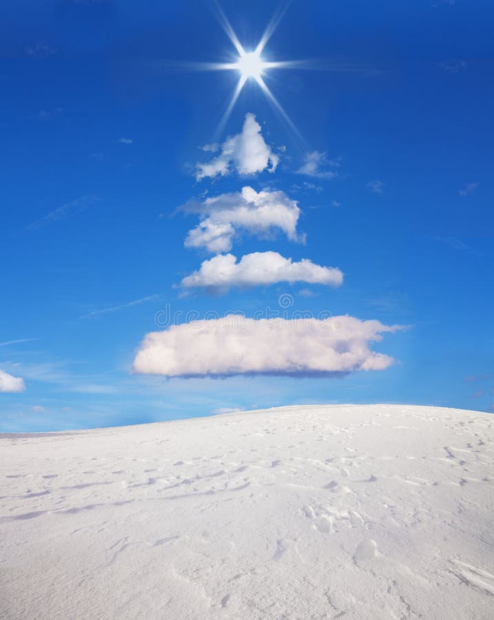 Christmas Tree Formed in the Sky with Clouds and Sun. Stock Photo Image of gift, design 45799984