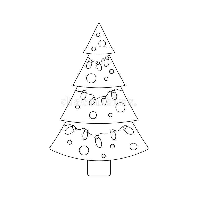 Christmas Tree with Garland. Coloring Page. Stock Vector Illustration