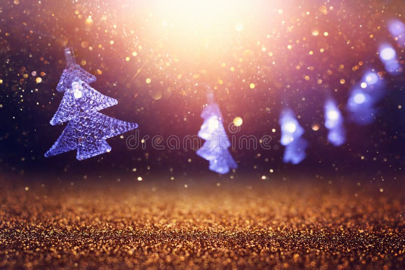 Christmas Tree Garland Lights Over Dark Background with Glitter Overlay Stock Photo Image of