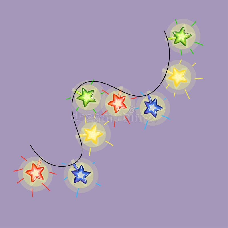 Christmas Tree Garland with Stars Bulbs. Stock Vector Illustration of