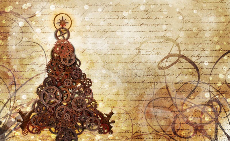 A Christmas tree made of gears as a concept for an industrial or steam punk image for the holidays. A Christmas tree made of gears as a concept for an industrial or steam punk image for the holidays.