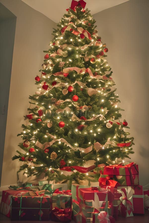 Christmas Tree with Gifts, Lights and Other Objects. the Magic of