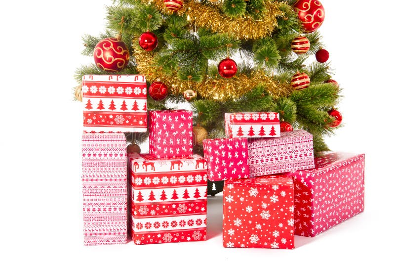 Christmas Tree and Gifts. Over white background