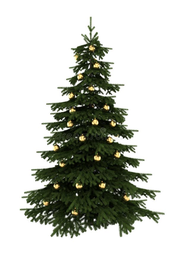 Christmas tree with gold balls isolated on white