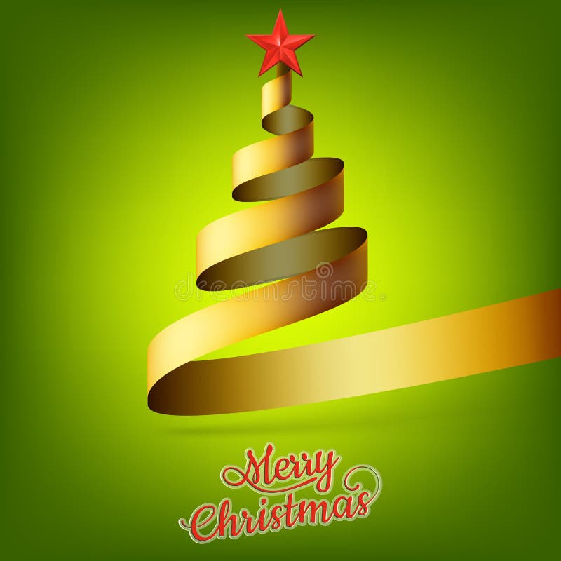 Christmas Tree from Gold Ribbon and Star. EPS 10 Stock Vector Illustration of event, banner