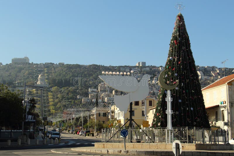 Christmas Tree in Haifa, Israel. January 1 2016 Editorial Stock Image