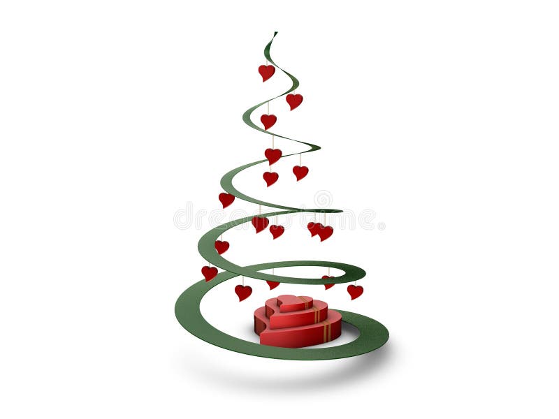Christmas tree with hearts stock illustration. Illustration of