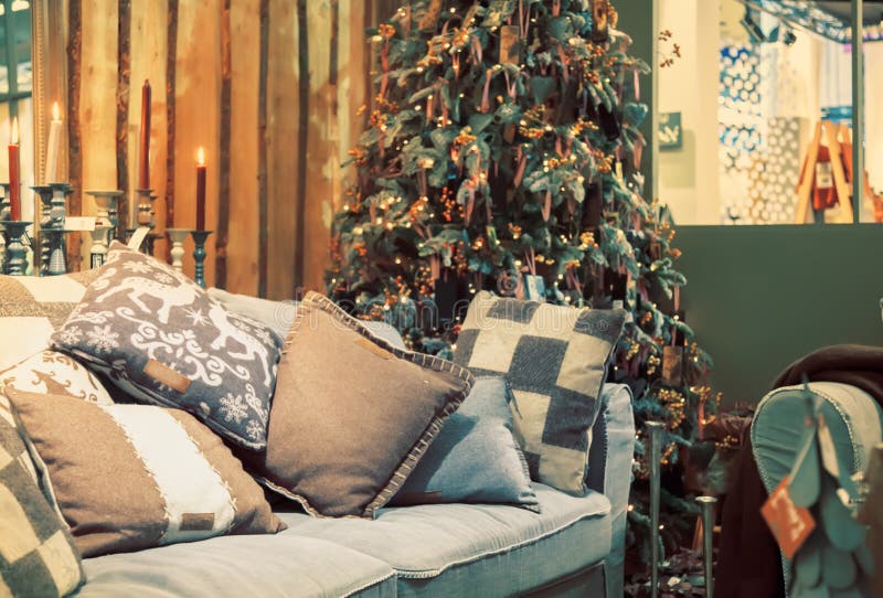 Christmas Tree in home stock photo. Image of warm, home 35655252