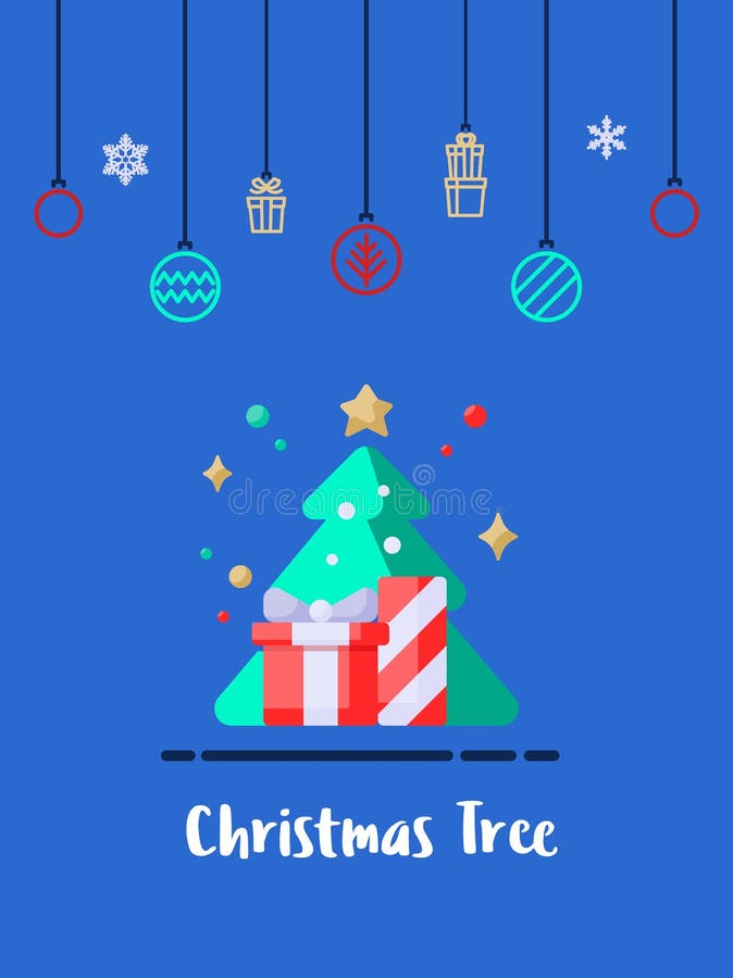 Christmas Tree icon with christmas ornament elements hanging