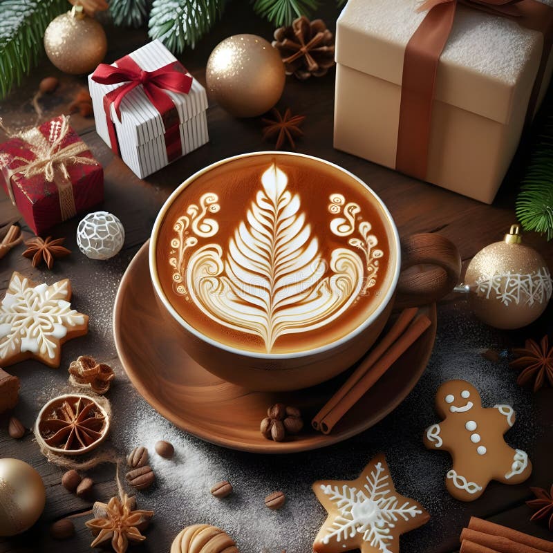 Christmas Tree Latte Art Special for this Festive Season. Stock
