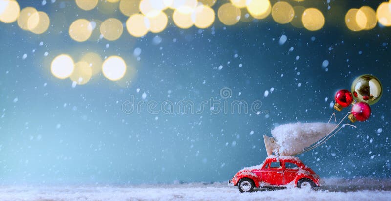 Christmas tree light and Christmas tree on toy car royalty free stock images Christmas tree light and Christmas tree on toy car royalty free stock images
