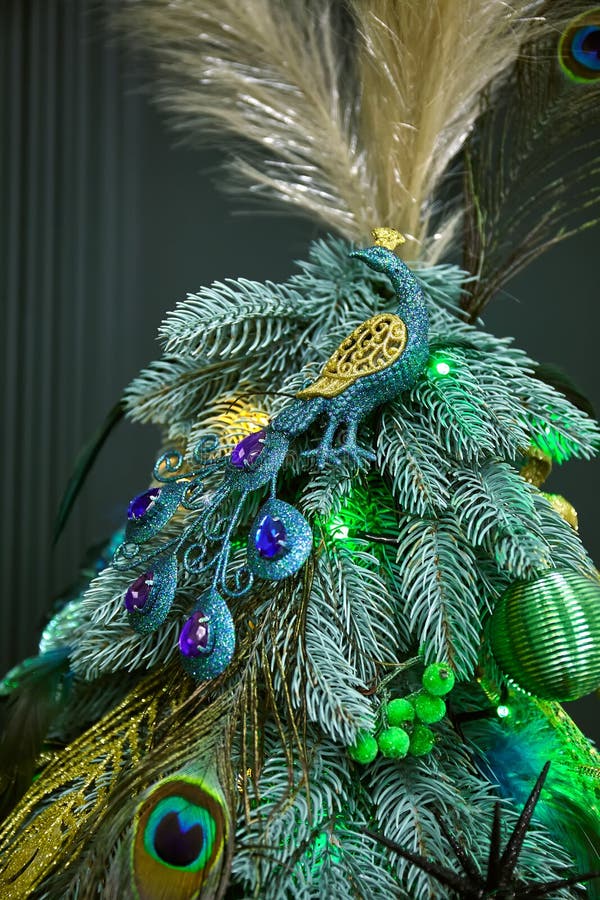 Stylish Christmas Tree with Light Green in Green and Azure Colors