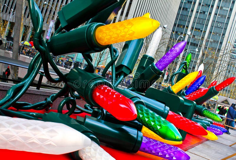Christmas Tree Lights in Manhattan, NYC. Editorial Photo Image of