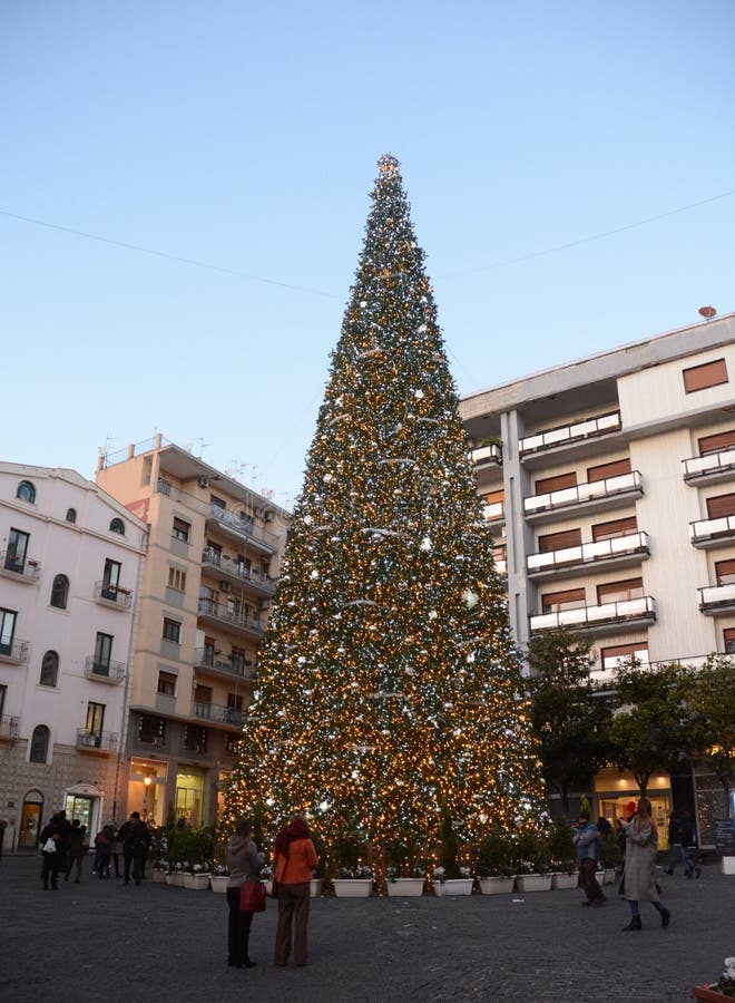 CHRISTMAS TREE LIGHTS, SALERNO, SOUTH ITALY Editorial Stock Image