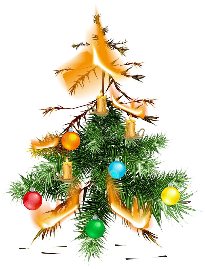 Christmas Tree Lit Accident. the Fire Disaster Stock Vector
