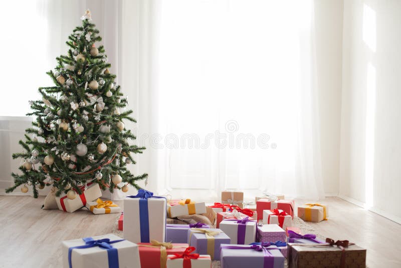 Christmas Tree Lots of Gifts in a Bright Room Stock Photo Image of celebration, decorated