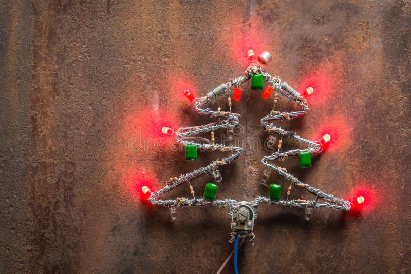 Christmas Tree Made of Electronic Components and Led Stock Photo