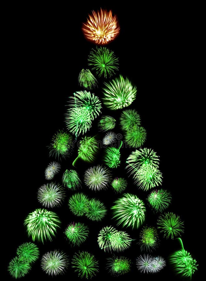 A Christmas Tree Made of Green Fireworks