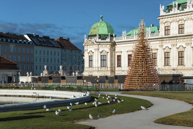 Christmas Tree Made of Sleds in Front of Belvedere Palace Complex in