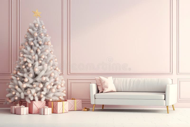 Christmas tree in a minimalistic setting. AI Generative