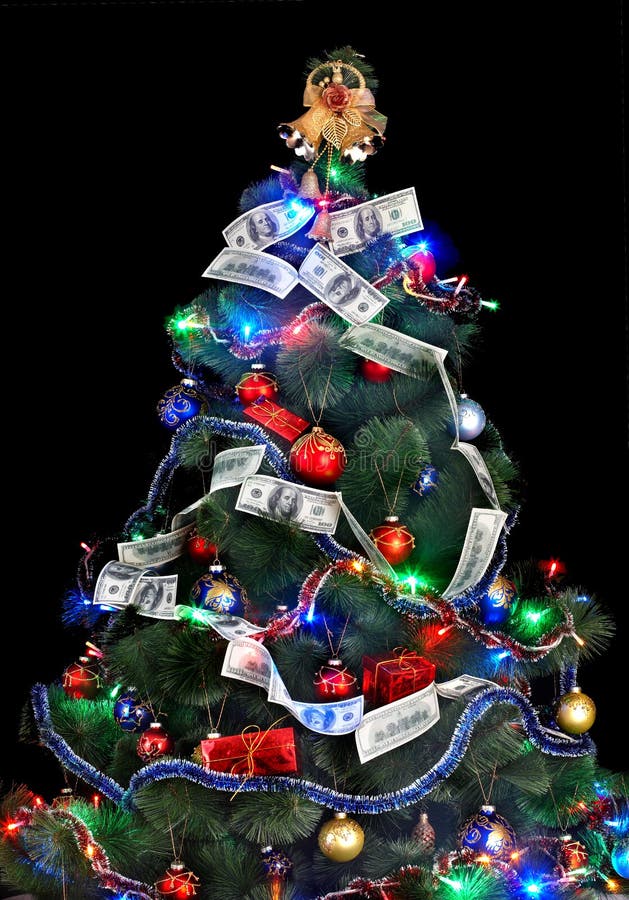 Christmas Tree With Money Dollar Garland. Stock Photo Image of illuminated, light 11731520