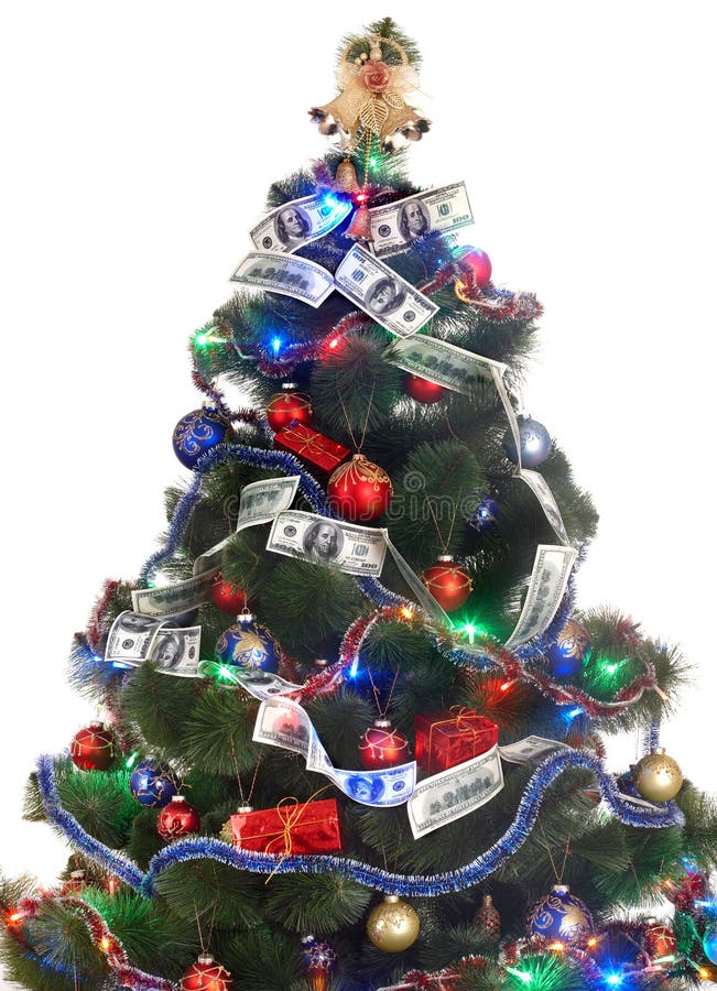 Christmas Tree with Money Dollar Garland. Stock Image Image of illuminated, decorate 11731539