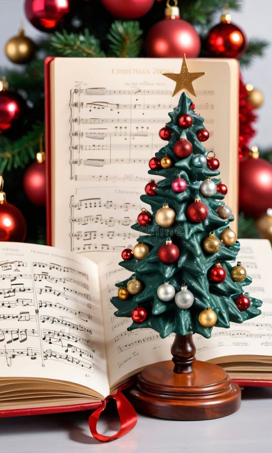 Christmas Tree with Music Notes and Christmas Tree. Generative AI Stock