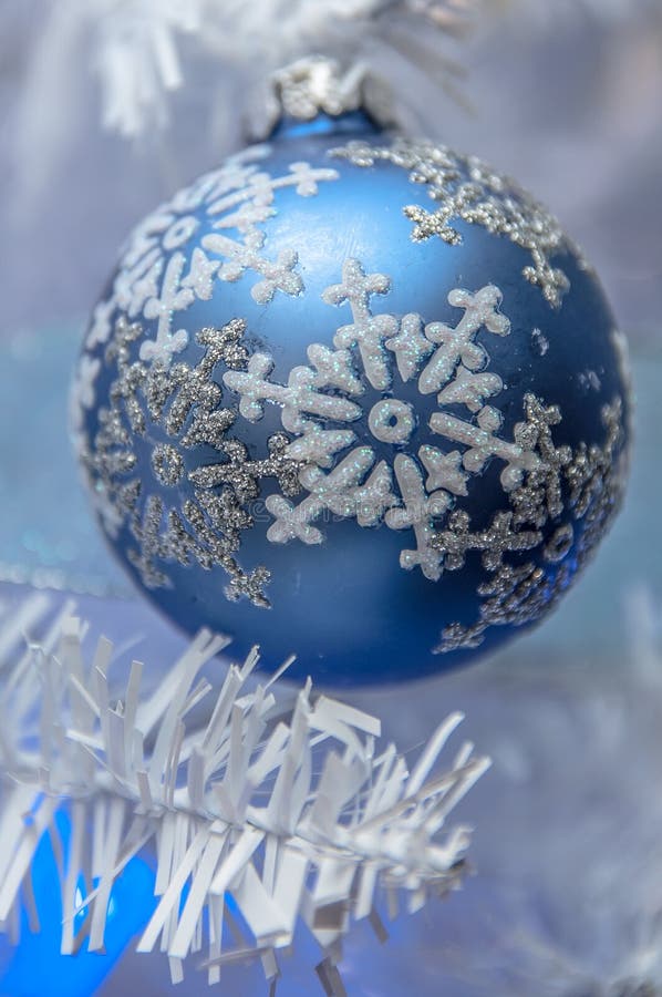 Christmas Tree Ornaments with Blue Lights Stock Image Image of