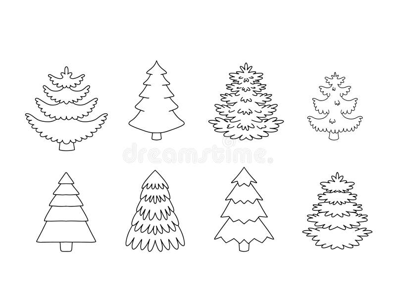 Christmas Tree Outline Set. Vector Illustration Stock Vector