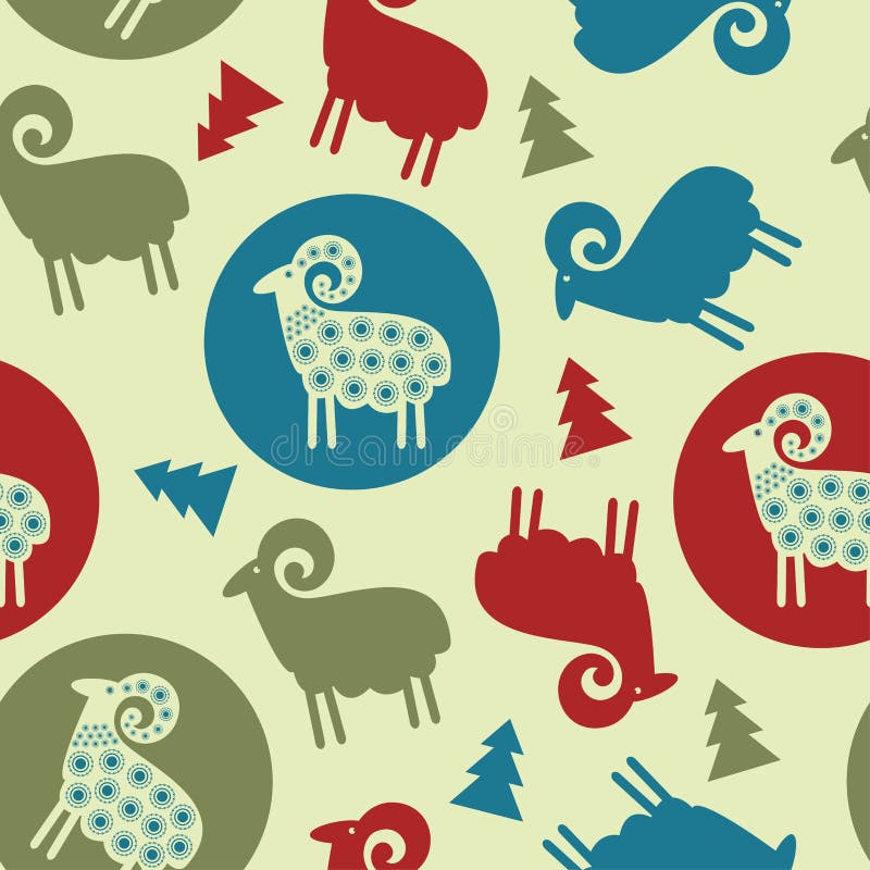 Christmas tree pattern sheep seamless design