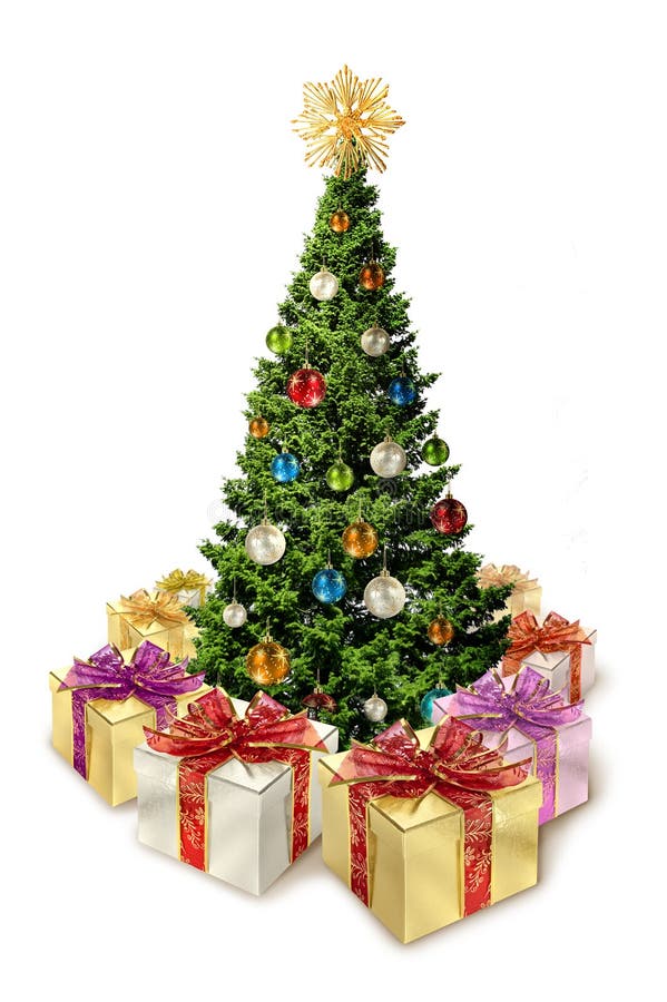 Christmas Tree with Presents Stock Photo - Image of surprise, evening ...