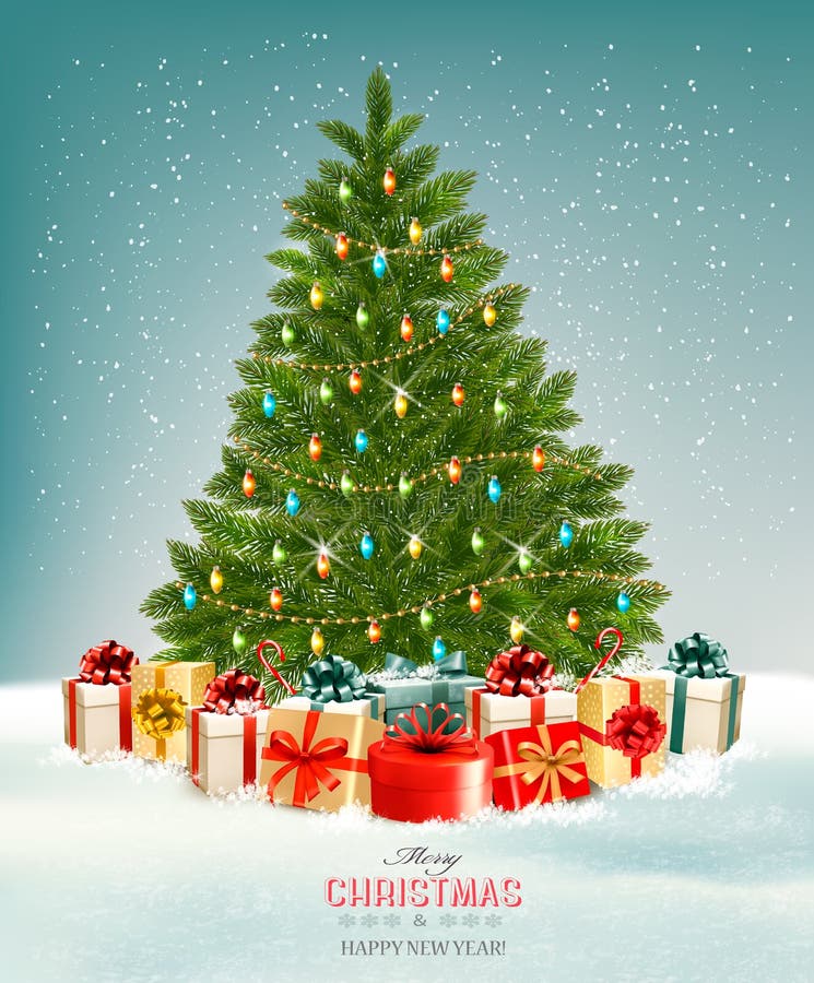 Christmas tree with presents background. royalty free illustration
