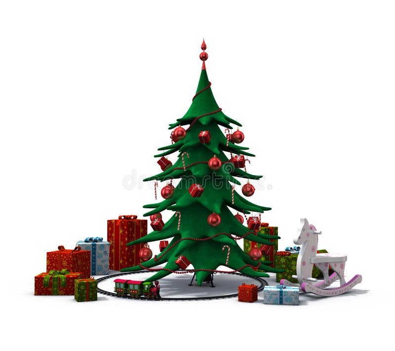 Christmas tree with presents and toys royalty free illustration