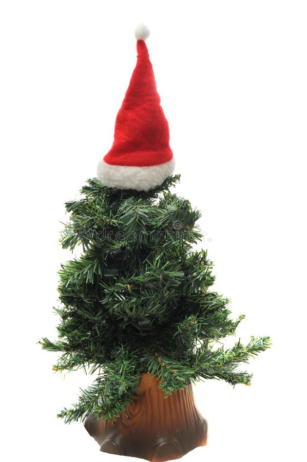 Christmas tree with red santa hat