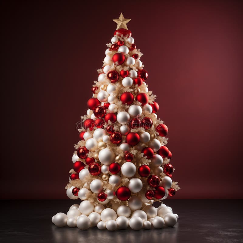 Christmas Tree, with Red and White Balls and Boxes Stock Photo Image