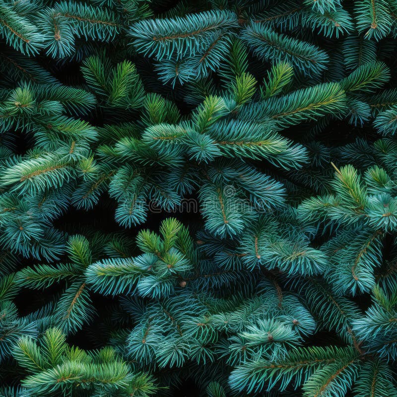 Christmas Tree Seamless Pattern, Natural Colorado Blue Spruce Twigs, Lush Coniferous Pattern, Generative AI Illustration AI generated. Christmas Tree Seamless Pattern, Natural Colorado Blue Spruce Twigs, Lush Coniferous Pattern, Generative AI Illustration AI generated