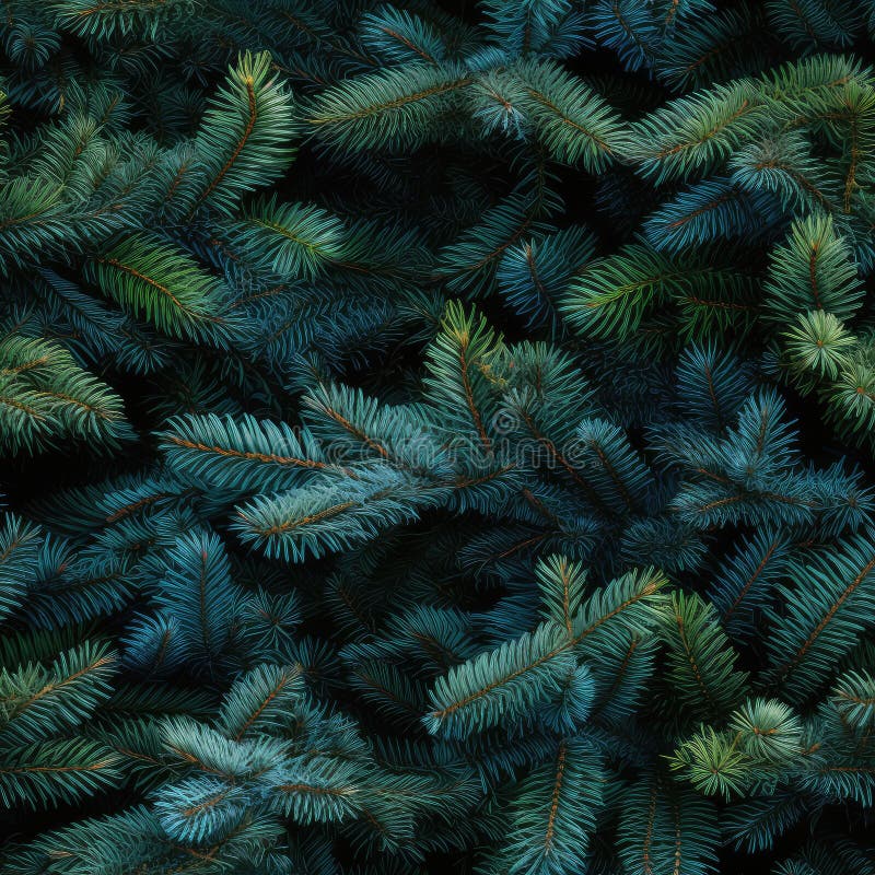 Christmas Tree Seamless Pattern, Natural Colorado Blue Spruce Twigs, Lush Coniferous Pattern, Generative AI Illustration AI generated. Christmas Tree Seamless Pattern, Natural Colorado Blue Spruce Twigs, Lush Coniferous Pattern, Generative AI Illustration AI generated