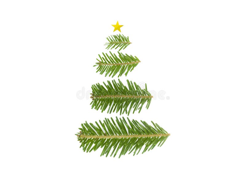 Christmas tree shape from fir tree branches on a white background royalty free stock images