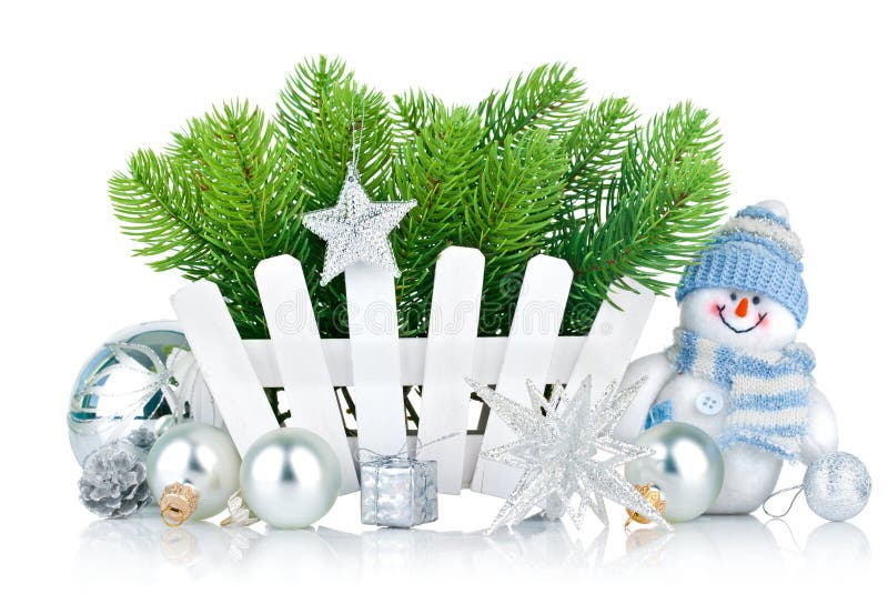 Christmas tree with snowman and silvery balls