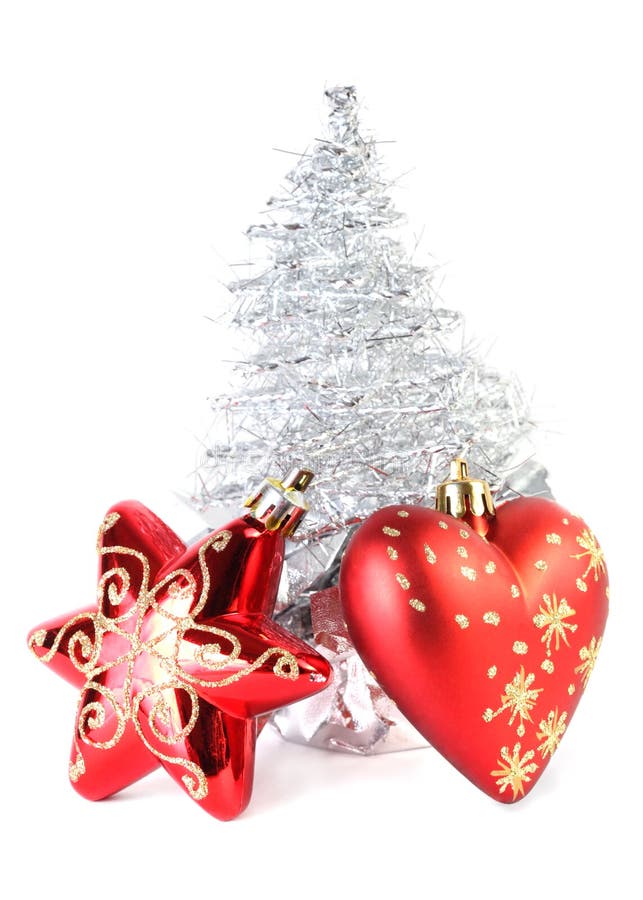 Christmas tree star and heart near Christmas tree
