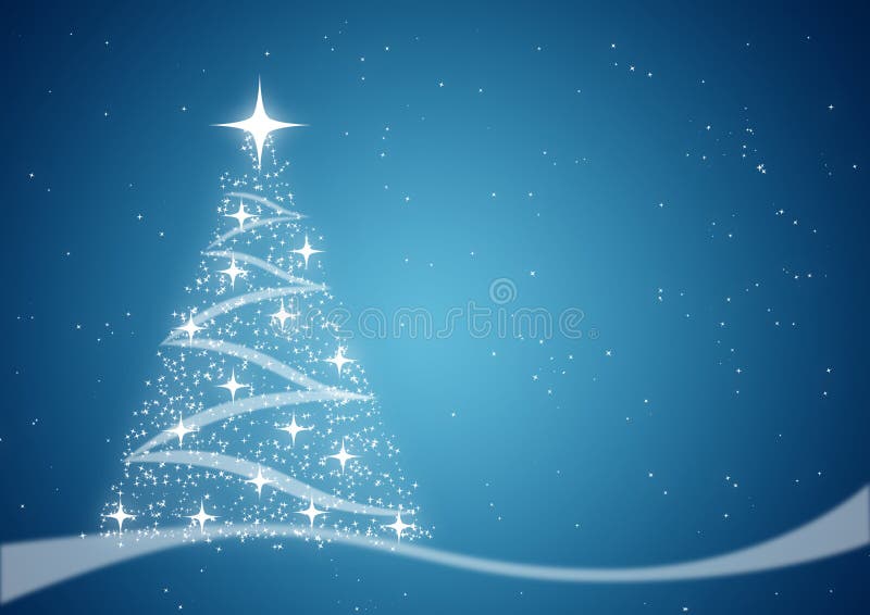 Christmas Tree and Stars Blue Background Stock Illustration Illustration of decorate