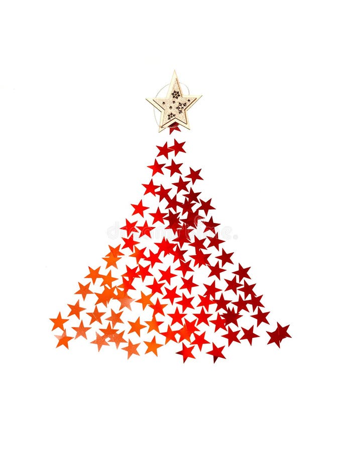 Christmas Tree with Stars on White Background for Greeting Card Stock