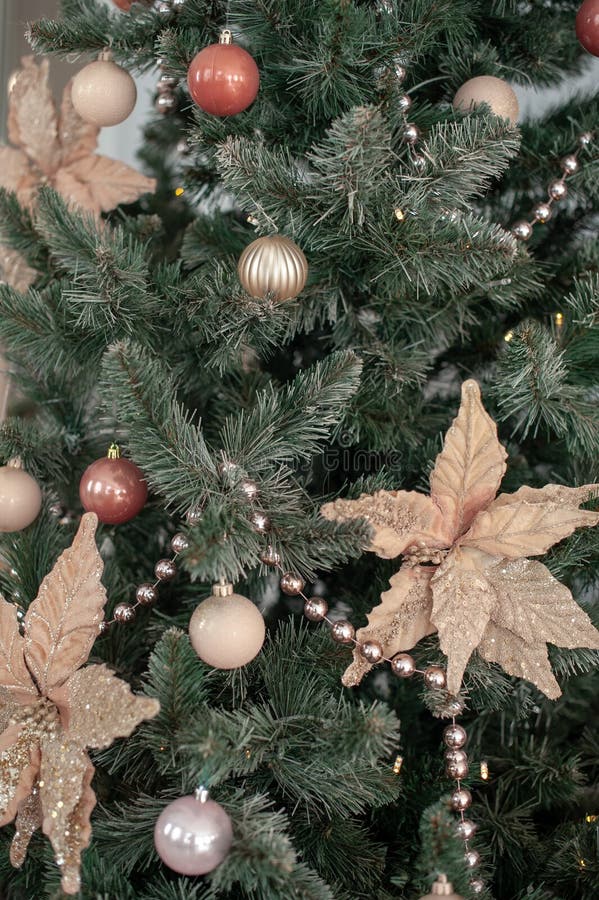 Christmas Tree with Terracotta Decorations Stock Image Image of