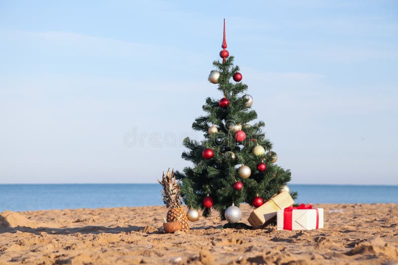 Christmas tree on tropical beach holidays