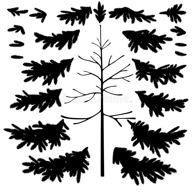 Download Christmas Tree Trunk And Branches Silhouettes Stock Vector ...