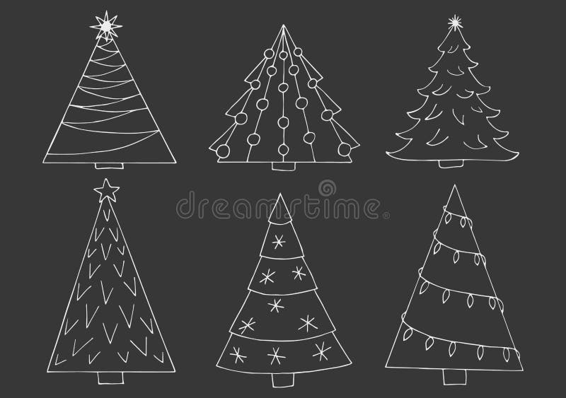 Christmas Tree Vector Collection. Hand-drawn Cute Doodle Spruce ...