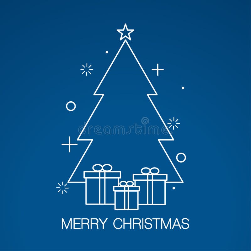 Christmas Tree Vector Illustration Classic Blue Background Stock Vector Illustration of linear
