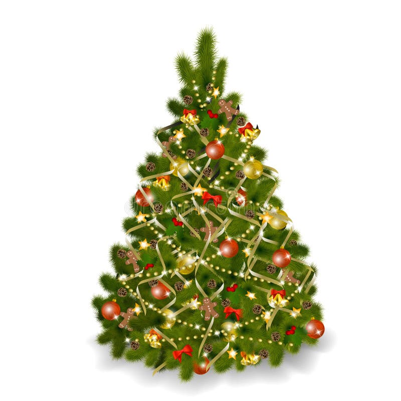 Draw Beautiful Christmas Tree on White Back Stock Illustration ...